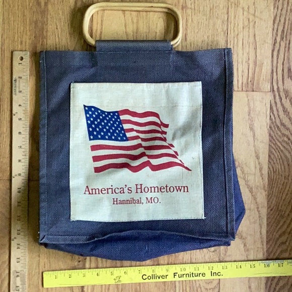 ⚜️   BURLAP MESSENGER  🌎 Earth Friendly Bag & Wood Handle Hannibal MO. - Picture 3 of 16